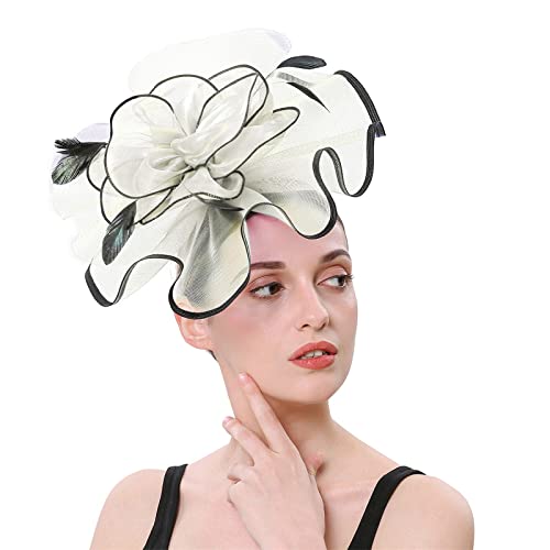 Yoga Zubehör Damen Hüte für Frauen Fascinators Blumenhut für Teeparty, Cocktail, Hochzeit, Kirche, doppelte Verwendung von Haarspangen und Reifen (E, One Size) von DAIFINEY