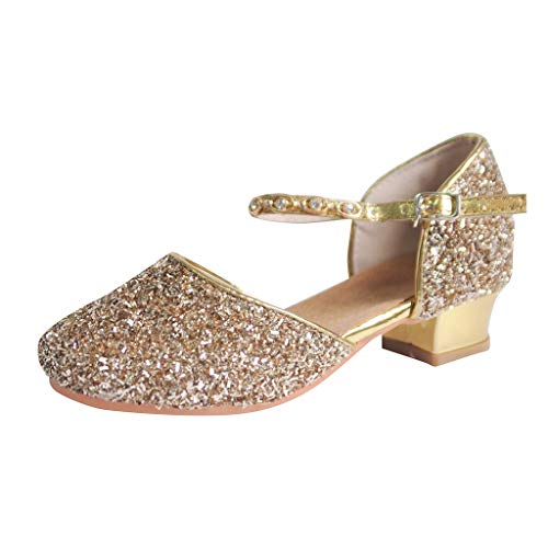 Damen Latin Tanzschuhe Block Heel Basic Closed Riemchensandale mit Strass 0(Gold/Gold,37) von DAIFINEY