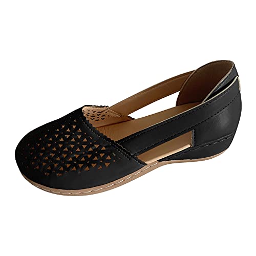 Damen Mokassin Slipper Loafers Sandalen Aushöhlen Atmungsaktiv Leichte Comfort Schuhe Hüttenschuhe Schlupfschuh Slip on modisch Freizeitschuh Bequeme Flache(1-Schwarz/Black,37) 33 von DAIFINEY