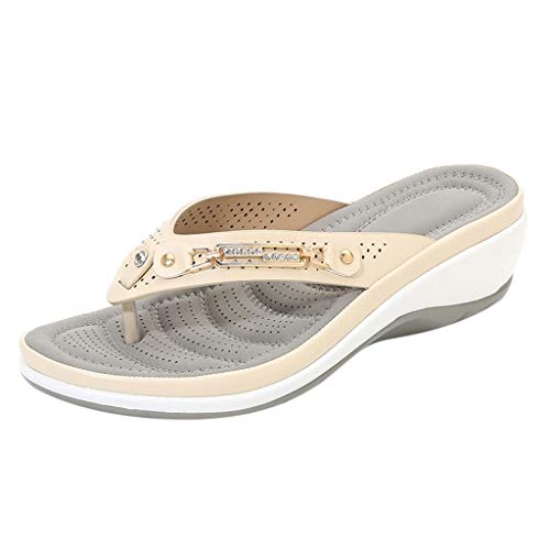 Damen Zehentrenner Strass Hausschuhe Slippers Beach Strandsandale Leicht Bequem Sommer Freizeitschuh(3-Beige/Khaki,38.5) 1439 von DAIFINEY