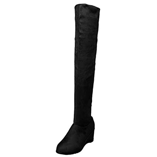Damenkleidung solide warm über das Knie Lange Stiefel High Boot Keils Schuhe Damenschuhe Schwarz Elegant Pumps von DAIFINEY
