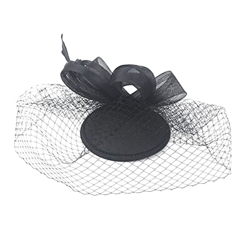 Elastische Stirnbänder 2023 Fascinator Hut Feder Mesh Tea Party Haarband für Frauen (Black, One Size) von DAIFINEY