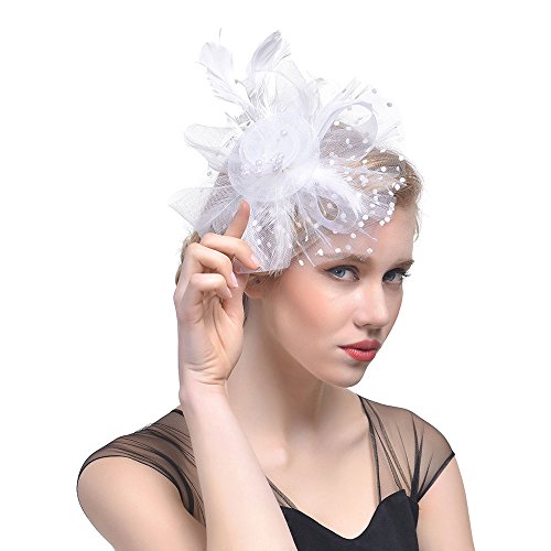 Football Spieler Kostüm Flower Party Headband Hut Mesh Cocktail Frauen Bänder Federn Kopfbedeckung (White, One Size) von DAIFINEY