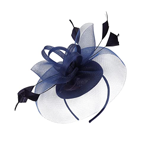 Frottee Stirnband Kinder 2023 Fascinator Hut Feder Mesh Tea Party Haarband für Frauen (Navy, One Size) von DAIFINEY