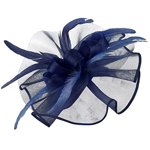 Helme Kopfbedeckungen Frauen Hut Kopfbedeckung Kirche Feder Clip Fascinator Hut Hochzeit Party Kappe für (Navy, One Size) von DAIFINEY