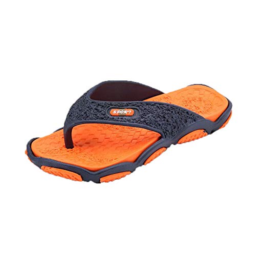 Herren Zehentrenner Badeschuhe Slippers Beach Strandsandale Mode Flip Flops Surfen Pool Sandalen Pantoletten Leicht Freizeit Bequem rutschfest Sommer(1-Orange/Orange,44) von DAIFINEY