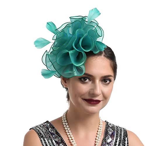 Hüftgürtel Herren Hut für Frauen, Hochzeit, Cocktail, Mesh, Federn, Haarspange, Teeparty-Stirnband (Green, One Size) von DAIFINEY