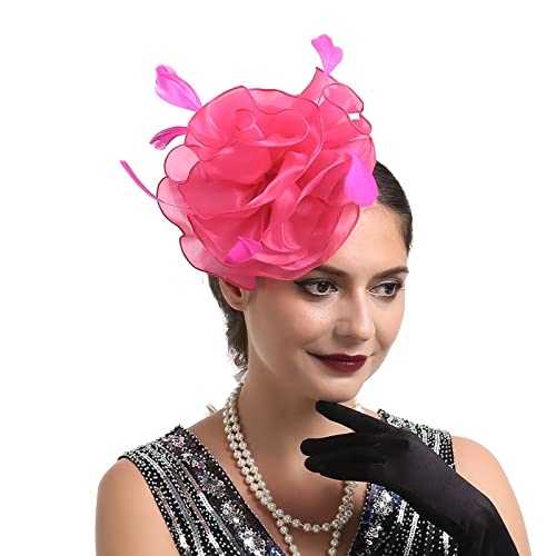 Hüftgürtel Herren Hut für Frauen, Hochzeit, Cocktail, Mesh, Federn, Haarspange, Teeparty-Stirnband (Hot Pink, One Size) von DAIFINEY