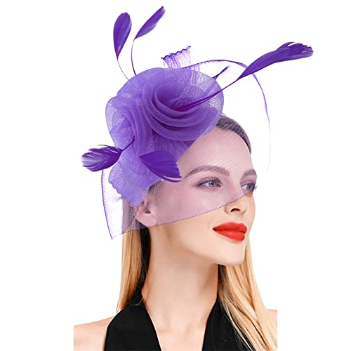 Lauf Hüte für Frauen, Fascinator, Damen-Blumenhut für Teeparty, Cocktailball, Hochzeit, Kirche (Purple, One Size) von DAIFINEY