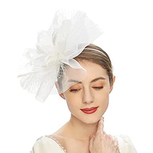 Ohrenwärmer Herren Winter Europäische und amerikanische Retro-Mesh-Haarschmuck für Damen, Abschlussball, Federkopfschmuck, Pferderennen, Festival, Damen-Stirnband (White, One Size) von DAIFINEY