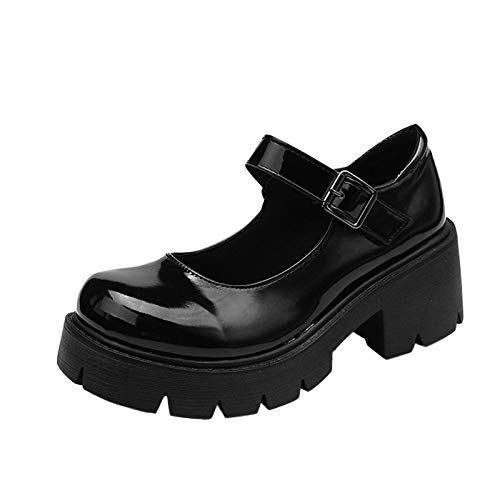 Plattform Damenschuhe Vintage-Dicke Ledermode-Gelegenheits-Fersen Schwarze Frauen Outdoor Damenschuhe von DAIFINEY