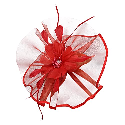 Schweißbänder Herren Frauen Hut Kopfbedeckung Kirche Feder Clip Fascinator Hut Hochzeit Party Kappe für (Red, One Size) von DAIFINEY