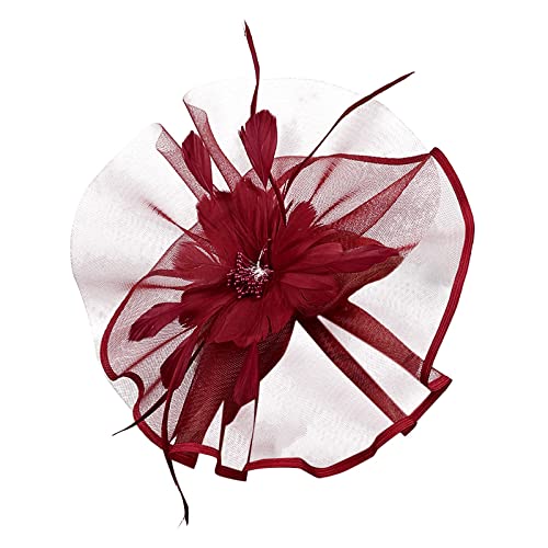 Schweißbänder Herren Frauen Hut Kopfbedeckung Kirche Feder Clip Fascinator Hut Hochzeit Party Kappe für (Wine, One Size) von DAIFINEY