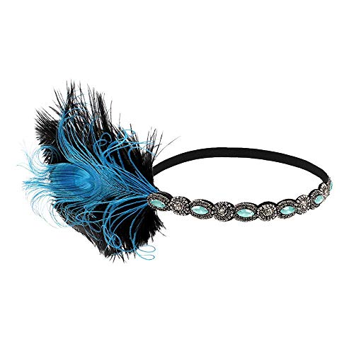 Schweißband Head Flapper Zwanziger Headband Vintage-Kopfbedeckung großer Haarreif (Blue, One Size) von DAIFINEY