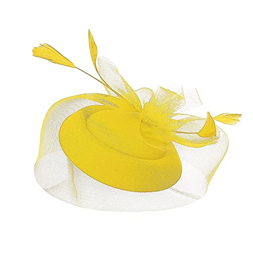 Squash Schläger Band Fascinators für Frauen, Tea-Party-Stirnband, Hut, Netzfedern, Haarspange für Hochzeit, Cocktail und Kirche (Yellow, One Size) von DAIFINEY