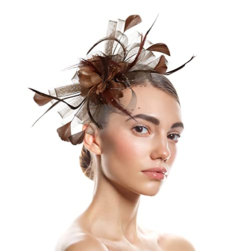 Stirnband Schmal Hüte für Damen Fascinators Damen Blumenhut für Tea Party Cocktail Hochzeit Kirche (Coffee, One Size) von DAIFINEY