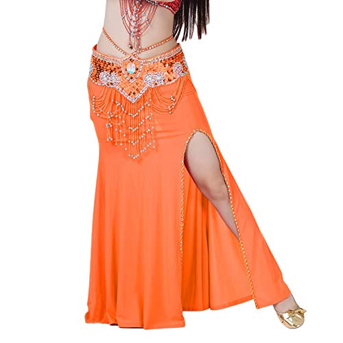 Bauchtanz Rock Frauen Tanzkostüm Kostüm Schlitz Maxi-Röcke Tanzrock Orange Eine Größe von DAIHAN