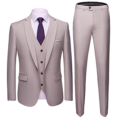 DAIHAN Anzug Herren Slim Fit 3 Teilig Anzüge Herrenanzug Sakko für Hochzeit Business Hochzeitsanzug Eleganter Sakko Jacke Anzugjacke Anzughose Weste Set,Champagner,L von DAIHAN