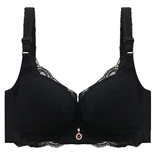 DAIHAN Damen Bügel-BH Übergröße Minimizer Blumenspitze Ungefütterter BH Push Up 3/4 Körbchen Unterwäsche Bügel BH,Schwarz,100B von DAIHAN