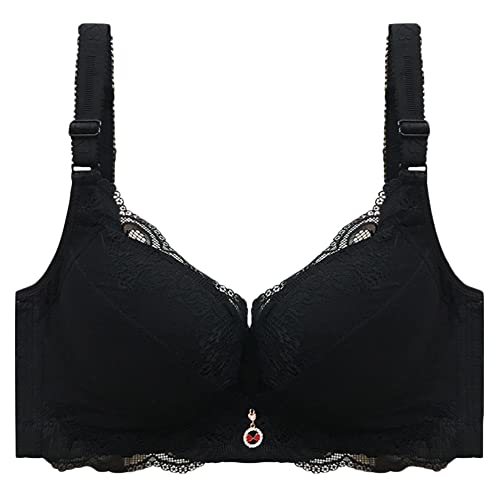 DAIHAN Damen Bügel-BH Übergröße Minimizer Blumenspitze Ungefütterter BH Push Up 3/4 Körbchen Unterwäsche Bügel BH,Schwarz,110A von DAIHAN