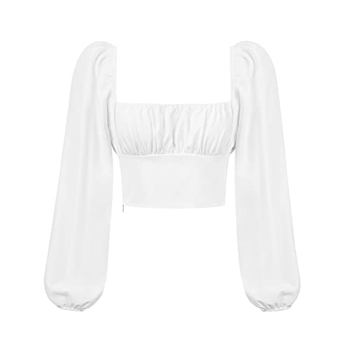 Damen Crop Bluse Elastisch Lässige Schulterfrei Bauchfreies Oberteil Langarm Steampunk Victorian Tops,GSIA002,S von DAIHAN