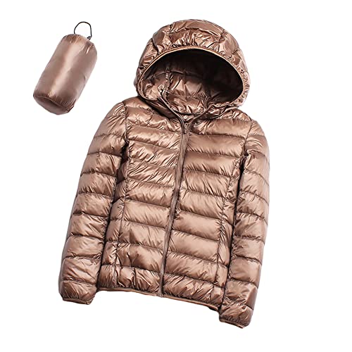 Damen Daunenjacke Übergangsjacke Steppjacke Winter Jacke Parka Mantel Winterjacke Warm Gefüttert Leichter Daunenmantel Packbar Steppmäntel,Khaki,XL von DAIHAN