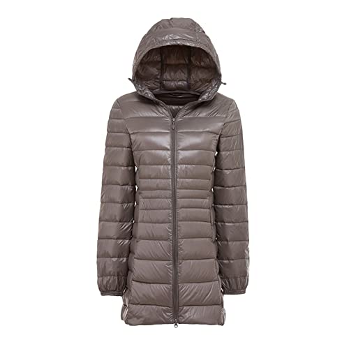 DAIHAN Damen Daunenjacke mit Kapuze Mittellanger Outwear-Mantel Daunenmantel Lang Warm Winterjacke Steppjacke Dickere Warm Übergangsjacke Winddicht Reißverschluss Wintermäntel,Grau,XS von DAIHAN