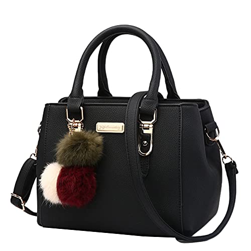 DAIHAN Damen Handtasche PU Leder Tasche Shopper Frauen Handtaschen Schultertaschen Geldbörsen Umhängetasche Für Büro Schule Einkauf,Schwarz,23 * 14 * 20cm von DAIHAN