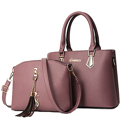 DAIHAN Damen Handtaschen Shopper Groß Schultertasche Geldbörse Tragetasche Schultertasche Umhängetasche 2-Teiliges Für Büro Schule Einkauf Reise,Lila,30 * 13 * 20cm von DAIHAN