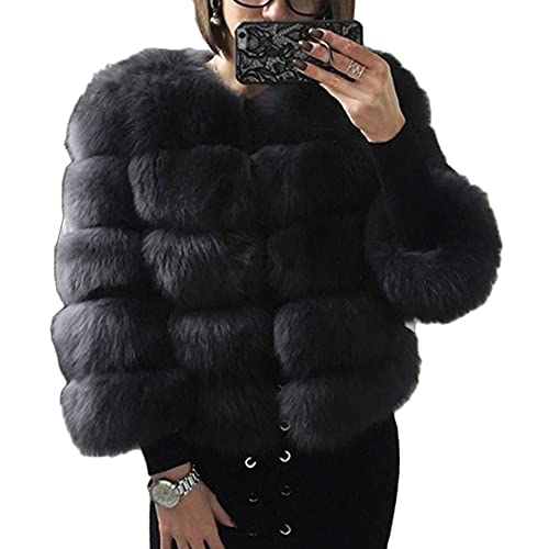 Damen Herbst Winter Bequem Kunstpelz Mantel Elegant Winter Pelzjacke Warm Faux Fur Kunstfell Jacke Kurz Mantel Coat Felljacke Pelzmantel Cardigan Parka Outwear,Schwarz,L von DAIHAN