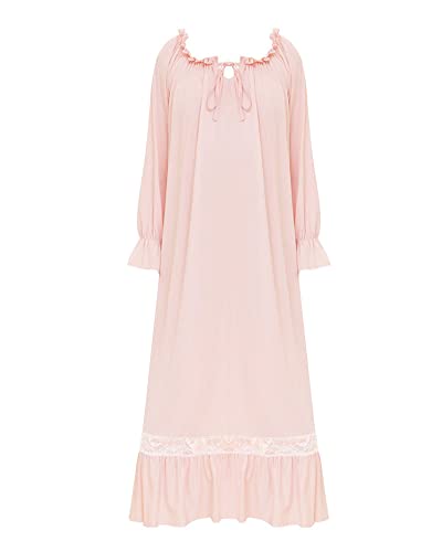 DAIHAN Damen Kurz/Langarm-Nachthemd mit Rüschen Viktorianischer Palast Süß Pyjama im Prinzessinnen-Stil Lange Nachtwäsche, Nachthemd, Loungewear Nachtwäsche-Lounge-Kleid Rosa Langarm von DAIHAN