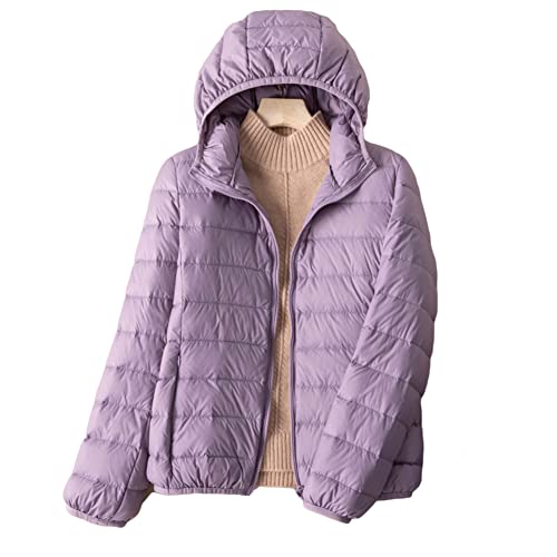 DAIHAN Damen Kurz Daunenjacke mit Kapuze Steppjacke Übergangs Stepp Jacke Winterjacke Übergangsjacke Gesteppt Warm Kapuzenjacken Einfarbig Steppmäntel,Violett,XXS von DAIHAN