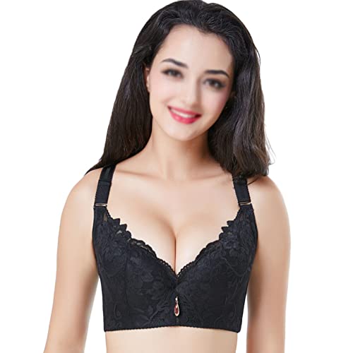 DAIHAN Damen Minimizer BH mit Bügel Spitzen-BH mit Gepolstert Bralette Soft Bra Push Up 3/4 Cup Unterwäsche Komfort Weicher Klassischer BH,Schwarz,100A von DAIHAN
