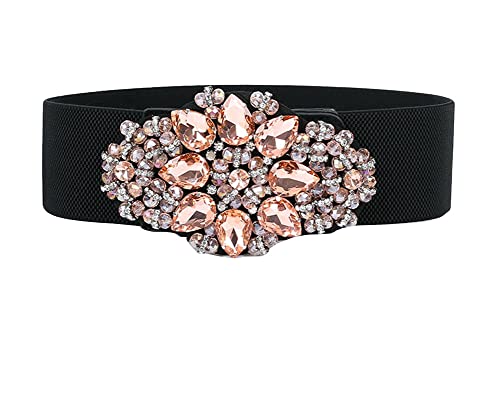 DAIHAN Damen Taillengürtel Gürtelschnalle Sparkle Glitter Strass Blume Perlen dekorativ Gürtel Kunstleder Breiter Elastischer Brautgürtel Gürtel für formelle Hochzeitskleider Rosa von DAIHAN