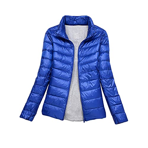 DAIHAN Damen Ultra Leicht Daunenjacke Übergangsjacke Steppjacke Kurz Winterjacken Wintermäntel Einfarbig Steppmäntel Winddicht Steppjacke Wintermantel Daunenmantel Warme Jacke,Blau3,XXS von DAIHAN