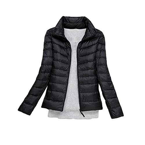 Damen Ultra Leicht Daunenjacke Übergangsjacke Steppjacke Kurz Winterjacken Wintermäntel Einfarbig Steppmäntel Winddicht Steppjacke Wintermantel Daunenmantel Warme Jacke,Schwarz,XXS von DAIHAN
