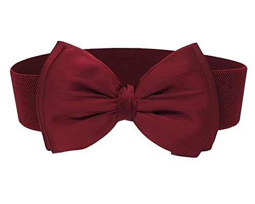 DAIHAN Damen einfarbig Elastischer Bowknot Verband-Stretch-Breiter Gürtel Vintage Korsett Wickeln Cinch-Bund Waspie Taillengürtel Hüftgürtel für die tägliche Hochzeit Weinrot von DAIHAN