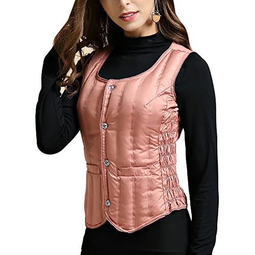 DAIHAN Damenweste Einfarbig Schlanke Kurze Gepolsterte Weste mit gestepptem Futter Ärmellose Jacke Winddichte Weste Leichte Gilet-Jacke Bodywarmer Weste Steppweste apricot L von DAIHAN