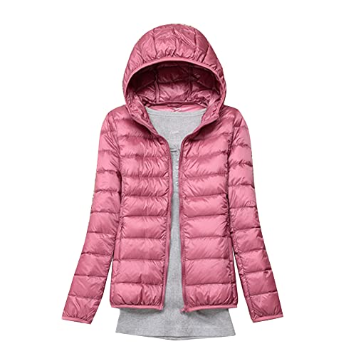 Daunenjacke für Damen Kurz Winterjacken mit Kapuze Steppjacke Dickere Warm Übergangsjacke Reißverschluss Wintermäntel Oversized Warm Kapuzenjacken Einfarbig Steppmäntel,Pink,5XL von DAIHAN