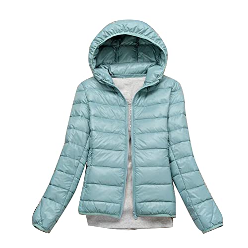 Daunenjacke für Damen Kurz Winterjacken mit Kapuze Steppjacke Dickere Warm Übergangsjacke Reißverschluss Wintermäntel Oversized Warm Kapuzenjacken Einfarbig Steppmäntel,Pink Blau,L von DAIHAN