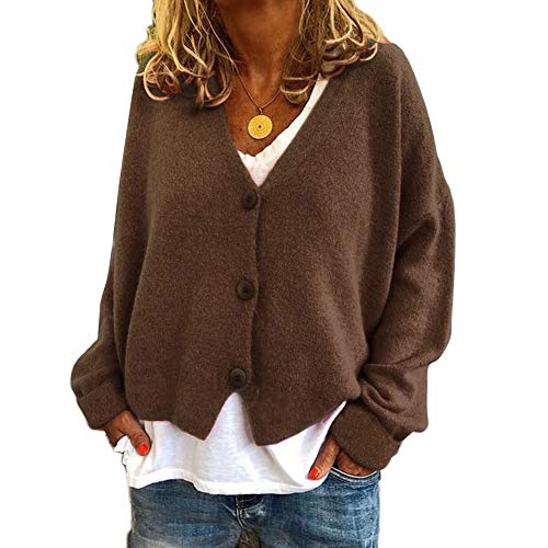 Gestrickte Jacke Strickjacke Damen Cardigan Strickpullover Kurz Jäckchen Langarm Strickmantel,Kaffee,M von DAIHAN