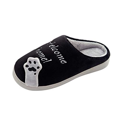 Hausschuhe Warm Plüsch Winter Bequeme Kuschelige Katze Pantoffeln rutschfeste Damen Herren Schwarz 39.5 EU von DAIHAN