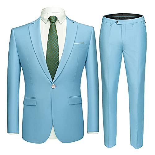 DAIHAN Herren Anzugjacke Slim Fit 2 Teilig Einfarbig Modern Sakko für Hochzeit Party Abschluss Business Sakko Anzugjacken Mantel Einfarbig Lässig Business Blazer Hose Set,Blau 1,4XL von DAIHAN