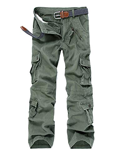 DAIHAN Herren Cargohose Herren Cargo Stoff Hose Baumwolle Freizeithose Lose Kampfhose Wanderhose mit Multi Tasche Armeegrün 34 von DAIHAN