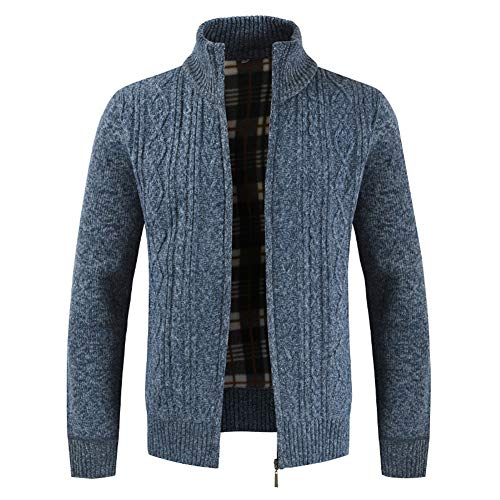 DAIHAN Herren Dick Pullover Zip UP Zopfmuster Strickjacke Langarm Warm Winterpullover Grobstrick Strickmantel mit Reißverschluss Blau 3XL von DAIHAN