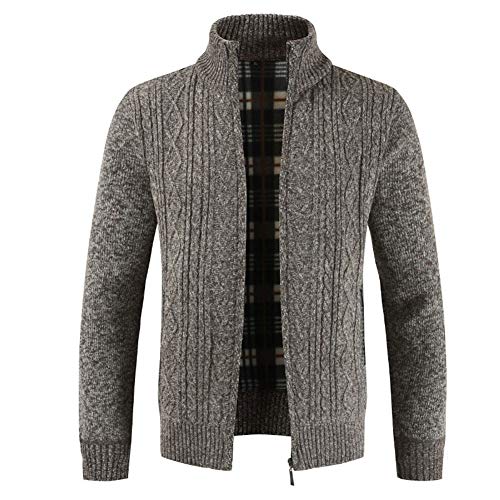 DAIHAN Herren Dick Pullover Zip UP Zopfmuster Strickjacke Langarm Warm Winterpullover Grobstrick Strickmantel mit Reißverschluss Kaffee M von DAIHAN