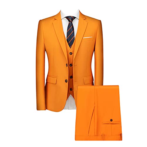 DAIHAN Herren Dreiteiliger Hochzeitsanzug für Zeremonien Elegantes Formales 3-teiliger Herren Anzüge Smoking-Anzug Sakko Jacke & Weste & Hose für Business-Dinner-Party Orange XL von DAIHAN