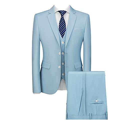 DAIHAN Herren Dreiteiliger Hochzeitsanzug für Zeremonien Elegantes Formales 3-teiliger Herren Anzüge Smoking-Anzug Sakko Jacke & Weste & Hose für Business-Dinner-Party Skyblau XL von DAIHAN