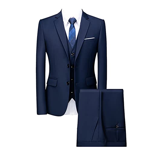DAIHAN Herren Dreiteiliger Hochzeitsanzug für Zeremonien Elegantes Formales 3-teiliger Herren Anzüge Smoking-Anzug Sakko Jacke & Weste & Hose für Business-Dinner-Party blau 4XL von DAIHAN