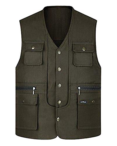 Herren Freizeit Outdoor Weste Anglerweste Mit Vielen Taschen Für Angeln Fotografie Ärmellose Jacke Armee-Grün XL von DAIHAN